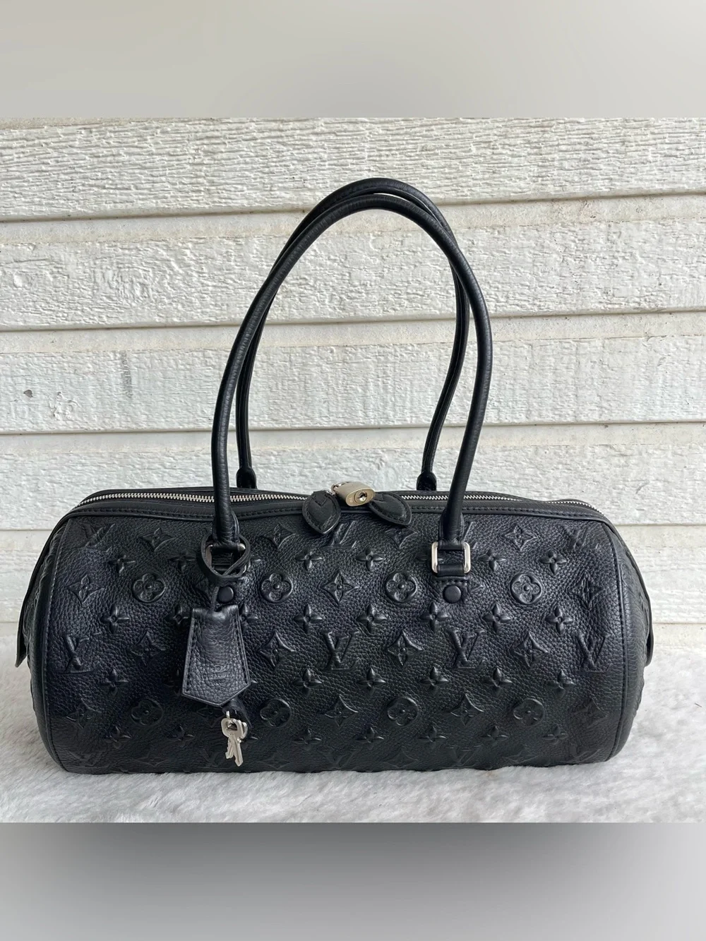 LOUIS VUITTON Black Leather Revelation Neo Papillon GM Boston Y2K Tote Bag